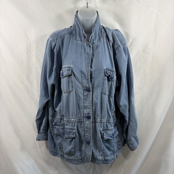 Talbots Utility Jacket Womens Plus 2X Lightweight Button Cargo Pockets Boho - Picture 1 of 16
